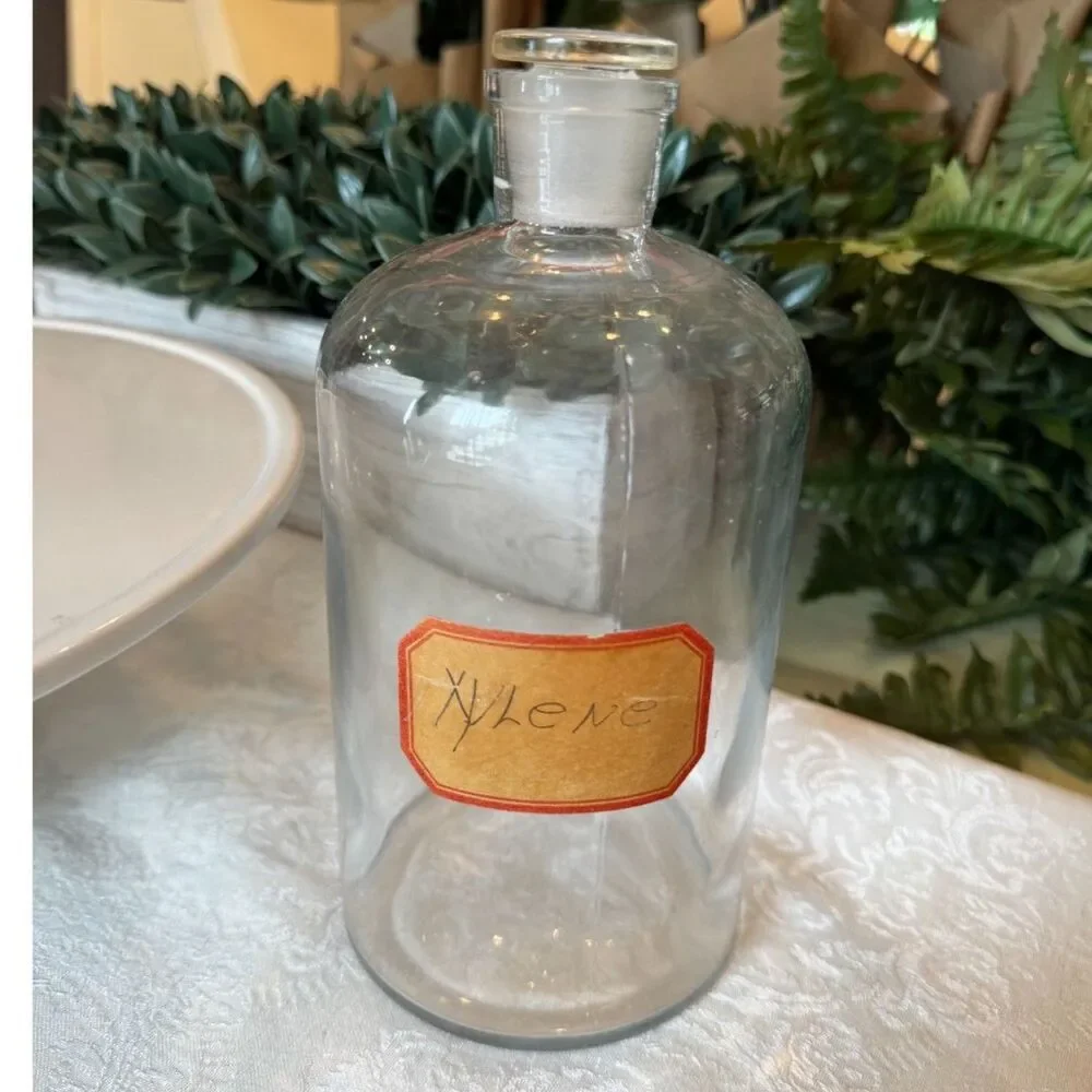 Vintage glass apothecary bottle, pharmacy bottle with stopper